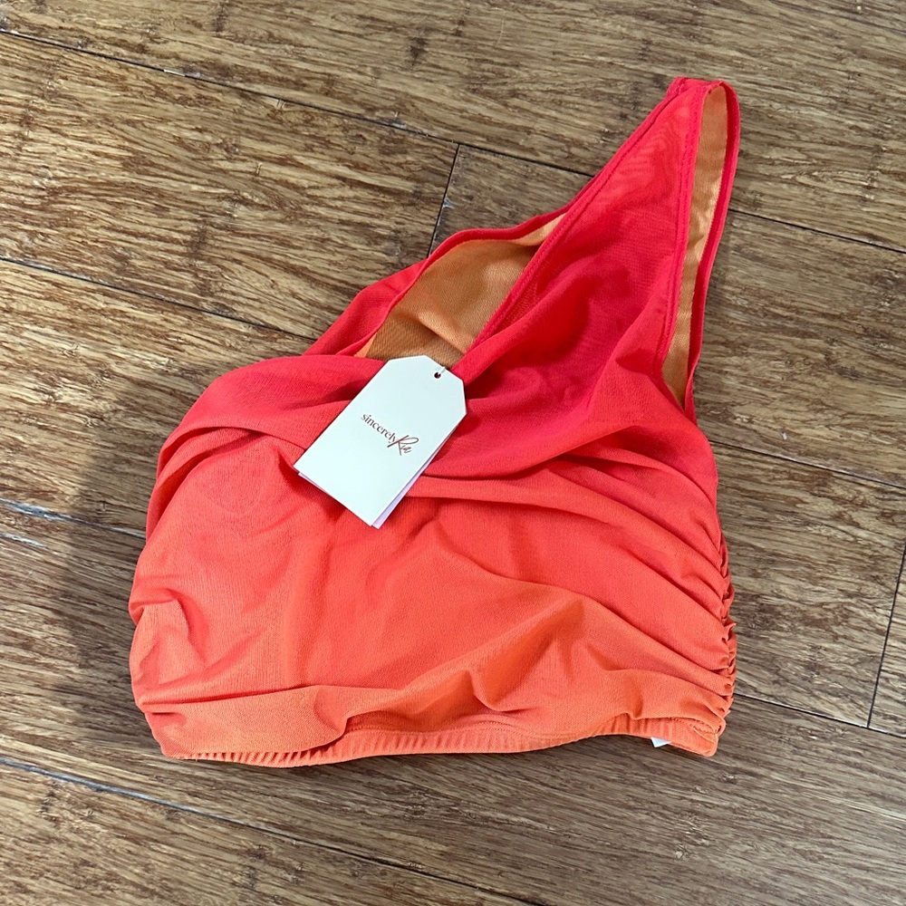 Simply Ria Womens One-Shoulder Swim Top in Red-Orange